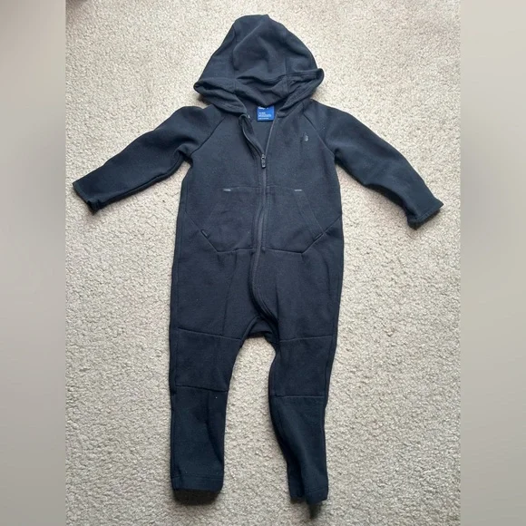 GAP Black Footies One Piece with Hood and Zipper - Picture 2 of 7